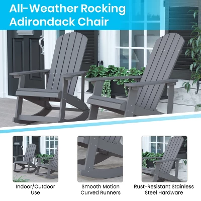 Flash Furniture Savannah Set Of 2 All-Weather Poly Resin Wood Adirondack Rocking Chairs With Cushions For Deck, Porch, And Patio 7 Flash Furniture Savannah Set Of 2 All-Weather Poly Resin Wood Adirondack Rocking Chairs With Cushions For Deck, Porch, And Patio - Image 7