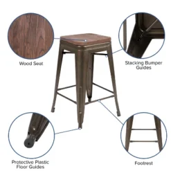 Flash Furniture 24" High Metal Counter-Height, Indoor Bar Stool With Wood Seat - Stackable Set Of 4 -Furniture GUEST 4c2ed039 12a4 416f a132 c95e8dfabd3b