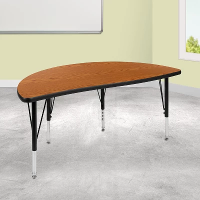 Flash Furniture 47.5" Half Circle Wave Flexible Collaborative Thermal Laminate Activity Table - Height Adjustable Short Legs 1 Flash Furniture 47.5" Half Circle Wave Flexible Collaborative Thermal Laminate Activity Table - Height Adjustable Short Legs