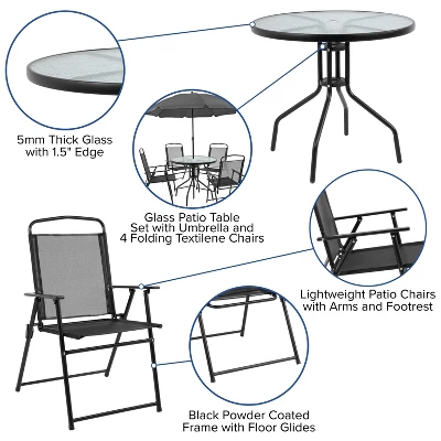 Flash Furniture Nantucket 6 Piece Patio Garden Set With Table, Umbrella And 4 Folding Chairs 8 Flash Furniture Nantucket 6 Piece Patio Garden Set With Table, Umbrella And 4 Folding Chairs - Image 8