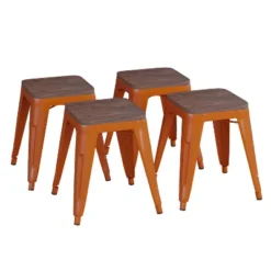 Flash Furniture 18" Backless Table Height Stool With Wooden Seat, Stackable Metal Indoor Dining Stool, Commercial Grade - Set Of 4 -Furniture GUEST 4dffa416 b72a 4b39 8f84 34248a8e5a56