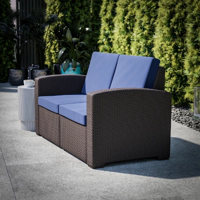 Flash Furniture Seneca Faux Rattan Loveseat With All-Weather Cushions 2 Flash Furniture Seneca Faux Rattan Loveseat With All-Weather Cushions - Image 2