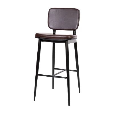 Flash Furniture Kenzie Commercial Grade Mid-Back Barstools - LeatherSoft Upholstery - Iron Frame With Integrated Footrest - Set Of 2 2 Flash Furniture Kenzie Commercial Grade Mid-Back Barstools - LeatherSoft Upholstery - Iron Frame With Integrated Footrest - Set Of 2 - Image 2