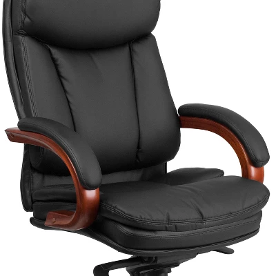 Flash Furniture High Back Black LeatherSoft Executive Ergonomic Office Chair With Synchro-Tilt Mechanism, Mahogany Wood Base And Arms 4 Flash Furniture High Back Black LeatherSoft Executive Ergonomic Office Chair With Synchro-Tilt Mechanism, Mahogany Wood Base And Arms - Image 4