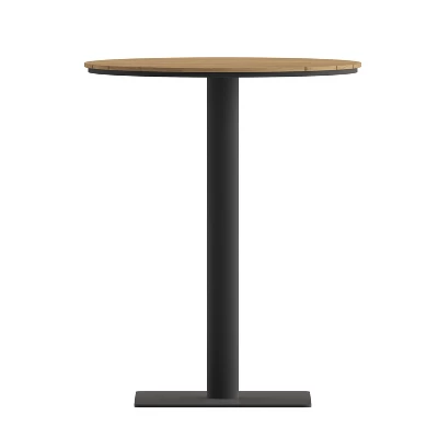 Flash Furniture Finch Commercial Grade Round 24" Table With Faux Teak Poly Slats And Steel Frame, Natural/Gray 9 Flash Furniture Finch Commercial Grade Round 24" Table With Faux Teak Poly Slats And Steel Frame, Natural/Gray - Image 9