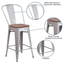 Flash Furniture 24" High Metal Counter Height Stool With Back And Wood Seat -Furniture GUEST 4f3e3d5c 2495 4e59 956a fef4552cade4