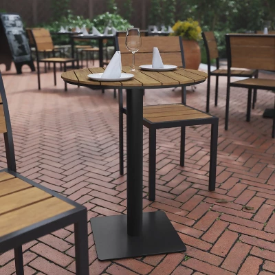 Flash Furniture Finch Commercial Grade Round 24" Table With Faux Teak Poly Slats And Steel Frame, Natural/Gray 1 Flash Furniture Finch Commercial Grade Round 24" Table With Faux Teak Poly Slats And Steel Frame, Natural/Gray