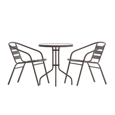 Flash Furniture Lila 23.75'' Round Glass Metal Table With 2 Metal Aluminum Slat Stack Chairs 12 Flash Furniture Lila 23.75'' Round Glass Metal Table With 2 Metal Aluminum Slat Stack Chairs - Image 12
