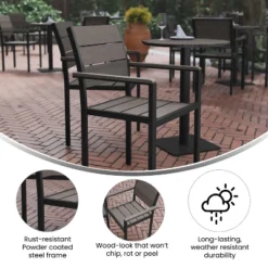 Flash Furniture Finch Commercial Grade Patio Chair With Arms, Stackable Side Chair With Faux Teak Poly Slats And Metal Frame -Furniture GUEST 50155104 8294 4789 9bce 57ce43aac27e