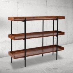 Flash Furniture Mayfair 3 Shelf 35"H Storage Display Unit Bookcase With Black Metal Frame In Rustic Wood Grain Finish