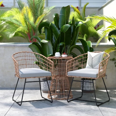 Flash Furniture Devon 3-Piece Patio Bistro Set, Indoor/Outdoor Rattan Rope Chairs, Acacia Wood Top Table & Seat Cushions 1 Flash Furniture Devon 3-Piece Patio Bistro Set, Indoor/Outdoor Rattan Rope Chairs, Acacia Wood Top Table & Seat Cushions