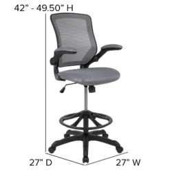 Flash Furniture Mid-Back Mesh Ergonomic Drafting Chair With Adjustable Foot Ring And Flip-Up Arms -Furniture GUEST 54833c09 37b8 406d b397 b143e7548d6b