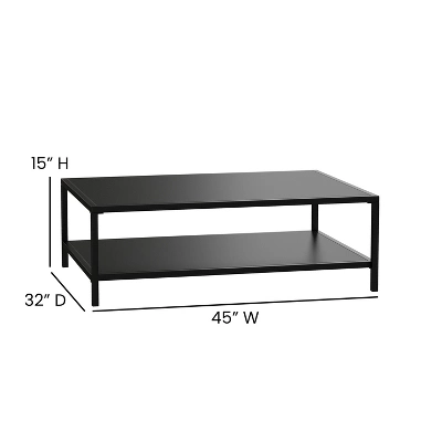Flash Furniture Brock Outdoor 2 Tier Patio Coffee Table Commercial Grade Black Coffee Table For Deck, Porch, Or Poolside-Steel Square Leg Frame 3 Flash Furniture Brock Outdoor 2 Tier Patio Coffee Table Commercial Grade Black Coffee Table For Deck, Porch, Or Poolside-Steel Square Leg Frame - Image 3