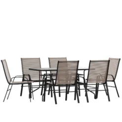 Flash Furniture 7 Piece Outdoor Patio Dining Set - Tempered Glass Patio Table, 6 Flex Comfort Stack Chairs -Furniture GUEST 565eb0d0 3ace 4e1e 851a 145e8cc2b716
