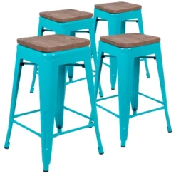 Flash Furniture 24" High Metal Counter-Height, Indoor Bar Stool With Wood Seat - Stackable Set Of 4 -Furniture GUEST 569464d4 7e7e 4c81 bc20 bc6ef6dc3083