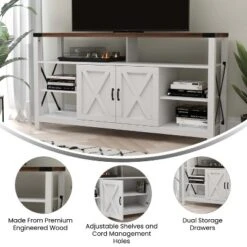 Flash Furniture Wyatt 60" Modern Farmhouse Tall TV Console Cabinet With Storage Cabinets And Shelves For TV's Up To 60" -Furniture GUEST 56b635f2 dc9f 443e a852 626fdcd613d3