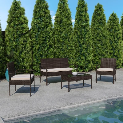 Flash Furniture Aransas Series 4 Piece Patio Set With Steel Frame And Cushions 1 Flash Furniture Aransas Series 4 Piece Patio Set With Steel Frame And Cushions