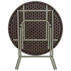 Flash Furniture 2.6-Foot Round Brown Rattan Plastic Folding Table -Furniture GUEST 56cc248b 8c3b 4174 b068 a9b5e409525d