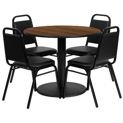 Flash Furniture 36'' Round Laminate Table Set With Round Base And 4 Trapezoidal Back Banquet Chairs 5 Flash Furniture 36'' Round Laminate Table Set With Round Base And 4 Trapezoidal Back Banquet Chairs - Image 5