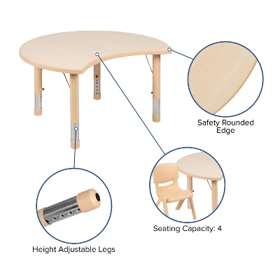 Flash Furniture 25.125"W X 35.5"L Crescent Natural Plastic Height Adjustable Activity Table 2 Flash Furniture 25.125"W X 35.5"L Crescent Natural Plastic Height Adjustable Activity Table - Image 2