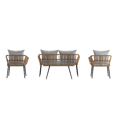 Flash Furniture Evin Boho 4 Piece Indoor/Outdoor Rope Rattan Patio Conversation Set With Tempered Glass Top Coffee Table And Cushions 12 Flash Furniture Evin Boho 4 Piece Indoor/Outdoor Rope Rattan Patio Conversation Set With Tempered Glass Top Coffee Table And Cushions - Image 12