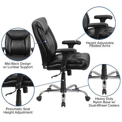 Flash Furniture HERCULES Series Big & Tall 400 Lb. Rated Swivel Ergonomic Task Office Chair With Deep Tufted Seating And Adjustable Arms 2 Flash Furniture HERCULES Series Big & Tall 400 Lb. Rated Swivel Ergonomic Task Office Chair With Deep Tufted Seating And Adjustable Arms - Image 2