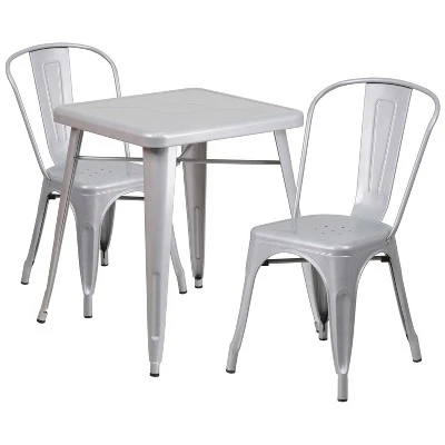 Flash Furniture Commercial Grade 23.75" Square Metal Indoor-Outdoor Table Set With 2 Stack Chairs 11 Flash Furniture Commercial Grade 23.75" Square Metal Indoor-Outdoor Table Set With 2 Stack Chairs - Image 11