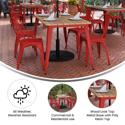 Flash Furniture Declan Commercial Indoor/Outdoor Dining Table With Umbrella Hole, 30" X 60" All Weather Poly Resin Top And Steel Base 4 Flash Furniture Declan Commercial Indoor/Outdoor Dining Table With Umbrella Hole, 30" X 60" All Weather Poly Resin Top And Steel Base - Image 4