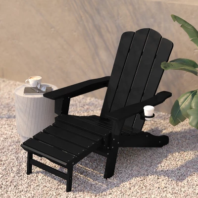 Flash Furniture Halifax HDPE Adirondack Chair With Cup Holder And Pull Out Ottoman, All-Weather HDPE Indoor/Outdoor Lounge Chair 3 Flash Furniture Halifax HDPE Adirondack Chair With Cup Holder And Pull Out Ottoman, All-Weather HDPE Indoor/Outdoor Lounge Chair - Image 3