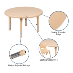 Flash Furniture 33" Round Plastic Height Adjustable Activity Table Set With 4 Chairs -Furniture GUEST 5bc17af0 1c3b 47fd 8f8a 21ad35aa3555
