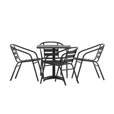 Flash Furniture Lila 27.5'' Square Aluminum Indoor-Outdoor Table Set With 4 Slat Back Chairs 12 Flash Furniture Lila 27.5'' Square Aluminum Indoor-Outdoor Table Set With 4 Slat Back Chairs - Image 12