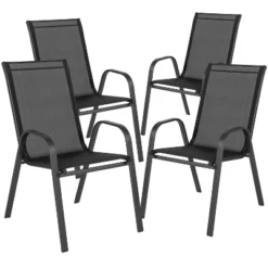 Flash Furniture Brazos 5 Piece Outdoor Patio Dining Set - Tempered Glass Patio Table, 4 Flex Comfort Stack Chairs -Furniture GUEST 5d471a4d 5571 4e5a b24e 050268ed81ac 1