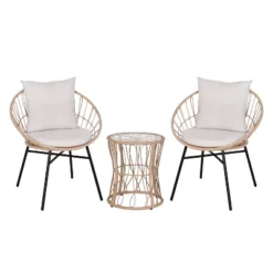 Flash Furniture Devon 3-Piece Indoor/Outdoor Bistro Set, Papasan Style Rattan Rope Chairs, Glass Top Side Table & Cushions -Furniture GUEST 5e820287 7f3d 487a a4ad a732527f4743