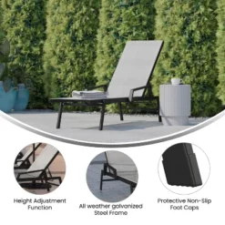 Flash Furniture Brazos Adjustable Chaise Lounge Chair With Arms, All-Weather Outdoor Five-Position Recliner -Furniture GUEST 5ea2e8c6 cb7c 4209 9eec 0c642bd725b7