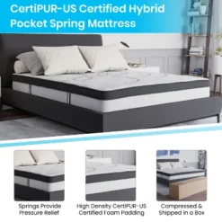 Flash Furniture Roxbury Tufted Upholstered Platform Bed With 10 Inch CertiPUR-US Certified Foam And Pocket Spring Mattress -Furniture GUEST 5f2c526b a9c1 4ac5 b1f1 6b4bb66940b6