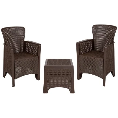 Flash Furniture Faux Rattan Plastic Chair Set With Matching Side Table 9 Flash Furniture Faux Rattan Plastic Chair Set With Matching Side Table - Image 9