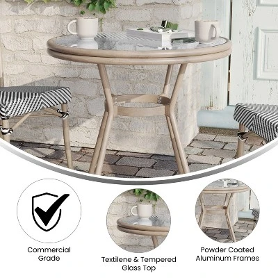 Flash Furniture Marseille Indoor/Outdoor Commercial Bistro 31.5" Table, Textilene, Glass Top, Bamboo Print Aluminum Frame 2 Flash Furniture Marseille Indoor/Outdoor Commercial Bistro 31.5" Table, Textilene, Glass Top, Bamboo Print Aluminum Frame - Image 2