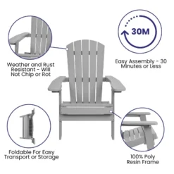 Flash Furniture Charlestown Set Of 2 All-Weather Poly Resin Indoor/Outdoor Folding Adirondack Chairs With Cushions For Deck, Porch, And Patio -Furniture GUEST 617b4834 26a7 42a8 ad5e ec6586a3f457 1