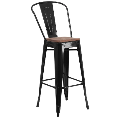 Flash Furniture 30" High Metal Barstool With Back And Wood Seat 10 Flash Furniture 30" High Metal Barstool With Back And Wood Seat - Image 10