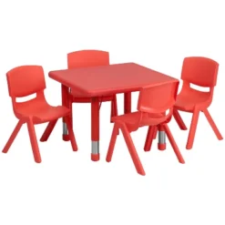Flash Furniture 24" Square Plastic Height Adjustable Activity Table Set With 4 Chairs -Furniture GUEST 621fdb43 42e4 40c7 a0c5 89c5b6471905
