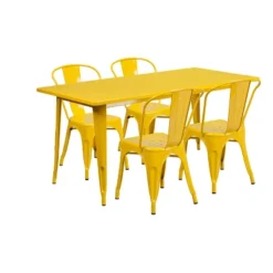 Flash Furniture Commercial Grade 31.5" X 63" Rectangular Metal Indoor-Outdoor Table Set With 4 Stack Chairs -Furniture GUEST 6329cb57 8375 4556 9833 d7fc4404e63c