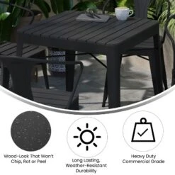 Flash Furniture All-Weather Resin Top Square Table & 4 Metal Chairs With Poly Resin Seats-Black -Furniture GUEST 6442f150 7ad5 437f 9c00 423dd49c7655