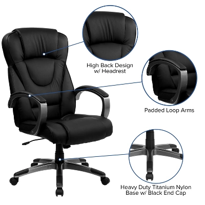 Flash Furniture High Back Black LeatherSoft Executive Swivel Office Chair With Titanium Nylon Base And Loop Arms 2 Flash Furniture High Back Black LeatherSoft Executive Swivel Office Chair With Titanium Nylon Base And Loop Arms - Image 2