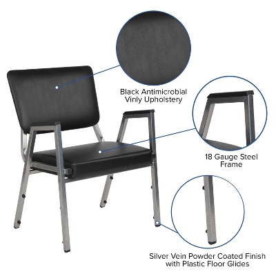 Flash Furniture HERCULES Series 1000 Lb. Rated Black Antimicrobial Vinyl Bariatric Medical Reception Arm Chair With 3/4 Panel Back 2 Flash Furniture HERCULES Series 1000 Lb. Rated Black Antimicrobial Vinyl Bariatric Medical Reception Arm Chair With 3/4 Panel Back - Image 2