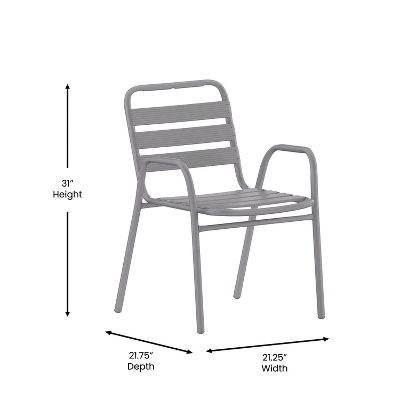 Flash Furniture Lila Commercial Metal Indoor-Outdoor Restaurant Stack Chair With Metal Triple Slat Back And Arms 6 Flash Furniture Lila Commercial Metal Indoor-Outdoor Restaurant Stack Chair With Metal Triple Slat Back And Arms - Image 6