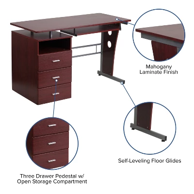 Flash Furniture Computer Desk With Three Drawer Single Pedestal And Pull-Out Keyboard Tray 2 Flash Furniture Computer Desk With Three Drawer Single Pedestal And Pull-Out Keyboard Tray - Image 2