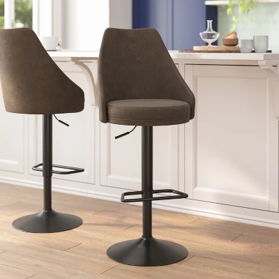 Flash Furniture Chrishelle Set Of 2 Commercial Adjustable Height Barstools With Upholstered Tufted Seats And Pedestal Base With Footring, Black 1 Flash Furniture Chrishelle Set Of 2 Commercial Adjustable Height Barstools With Upholstered Tufted Seats And Pedestal Base With Footring, Black