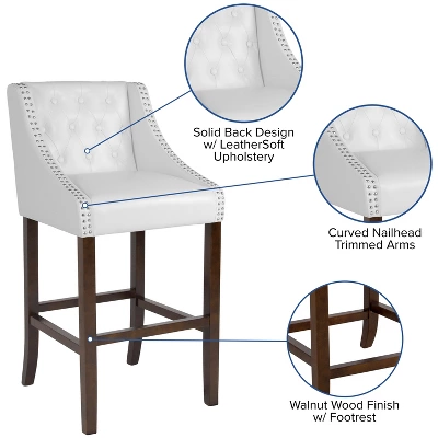 Flash Furniture Carmel Series 30" High Transitional Tufted Walnut Barstool With Accent Nail Trim 2 Flash Furniture Carmel Series 30" High Transitional Tufted Walnut Barstool With Accent Nail Trim - Image 2