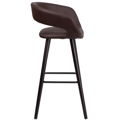 Flash Furniture Brynn Series 29'' High Contemporary Vinyl Rounded Back Barstool With Cappuccino Wood Frame 7 Flash Furniture Brynn Series 29'' High Contemporary Vinyl Rounded Back Barstool With Cappuccino Wood Frame - Image 7