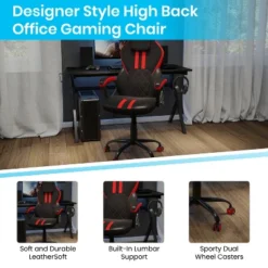 Flash Furniture Ergonomic Office Computer Chair - Adjustable Black And Red Designer Gaming Chair - 360° Swivel - Red Dual Wheel Casters 18 Flash Furniture Ergonomic Office Computer Chair - Adjustable Black And Red Designer Gaming Chair - 360° Swivel - Red Dual Wheel Casters -Furniture GUEST 66e212fa 3abb 4931 9c16 8361a90f8f25
